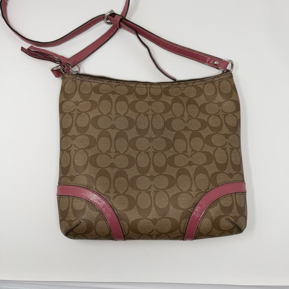 Coach Signature File Crossbody Bag Khaki Pink Leather - Picture 5 of 12